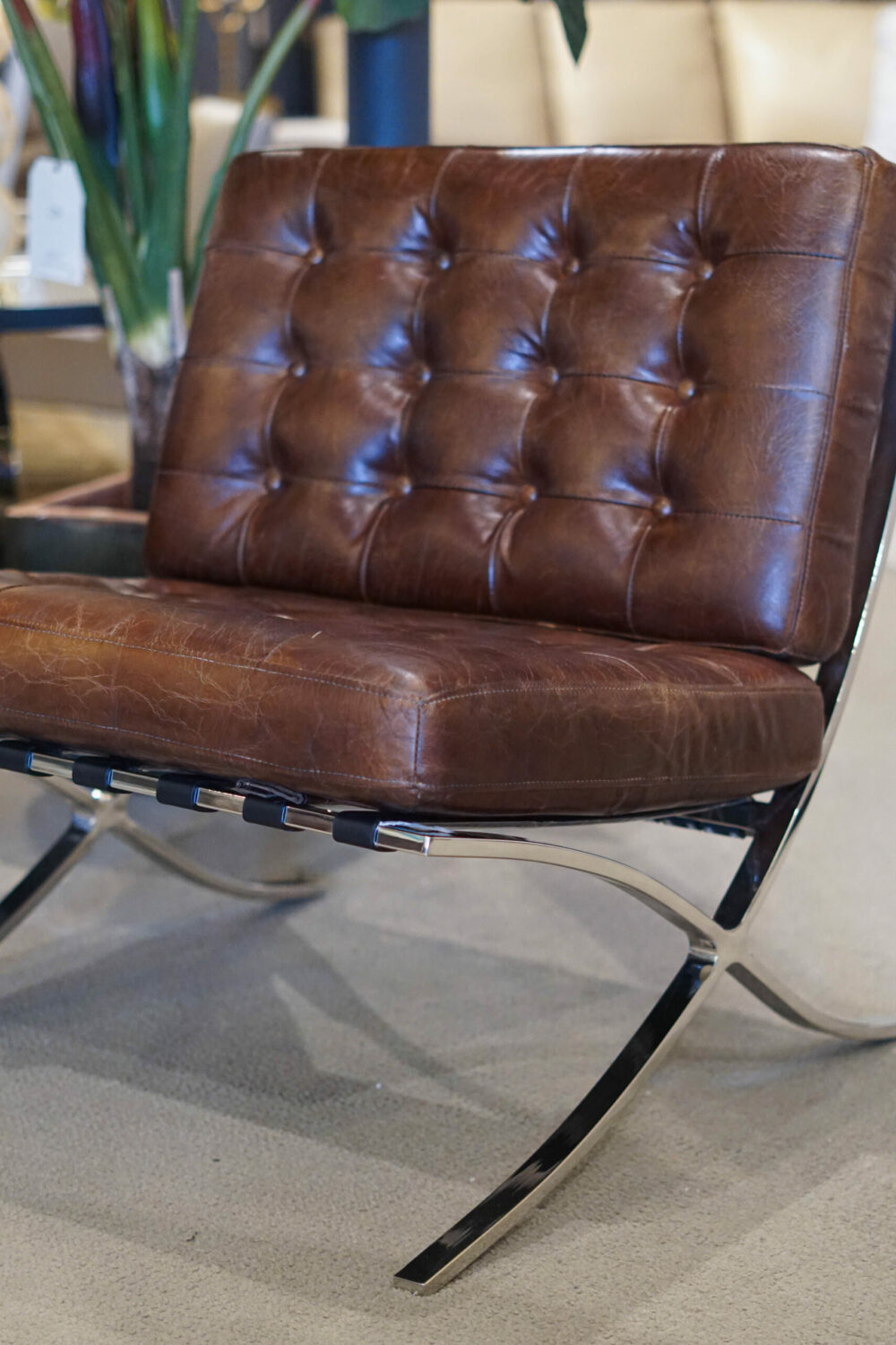 modern leather chair with metal frame